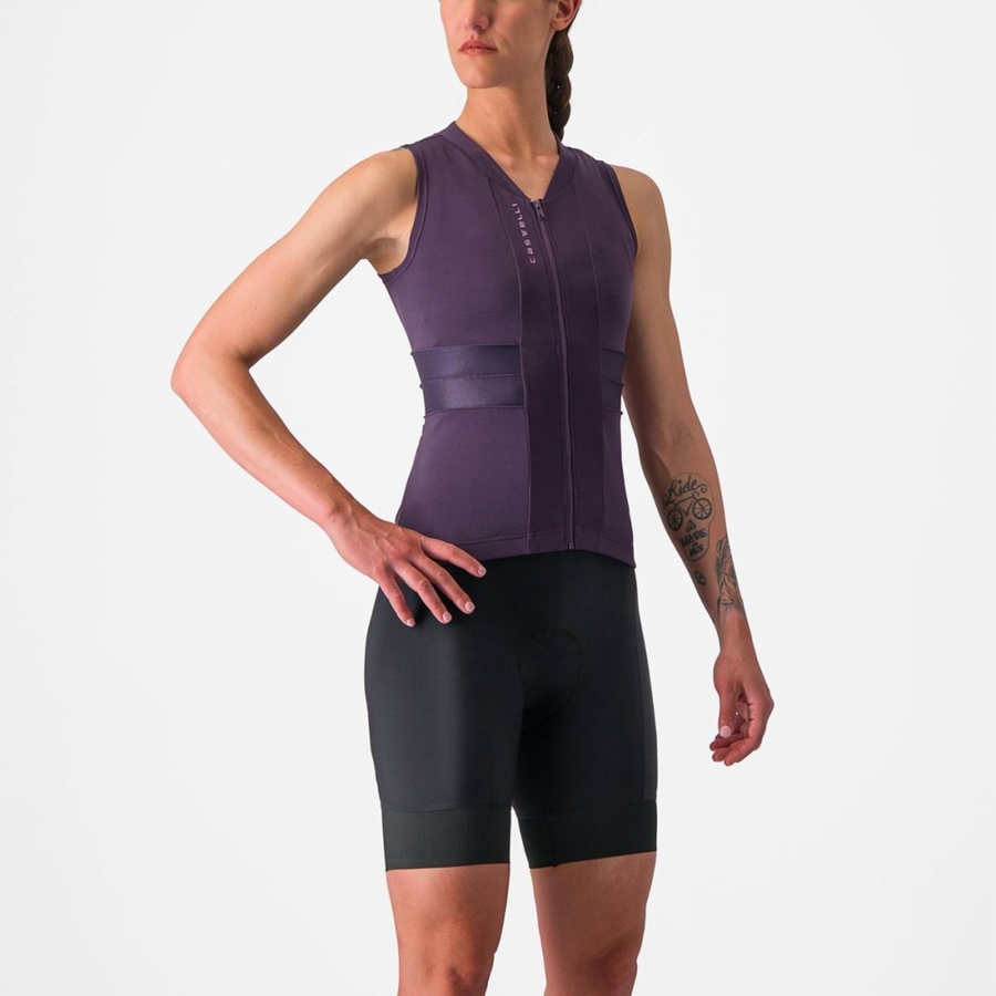 Castelli ANIMA 4 SLEEVELESS Jersey Dames Paars Wit | 259387GMF