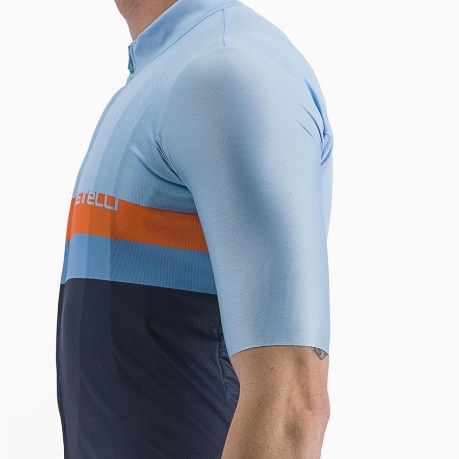 Castelli A BLOCCO Jersey Heren Blauw Dieprood Oranje | 263740RIN