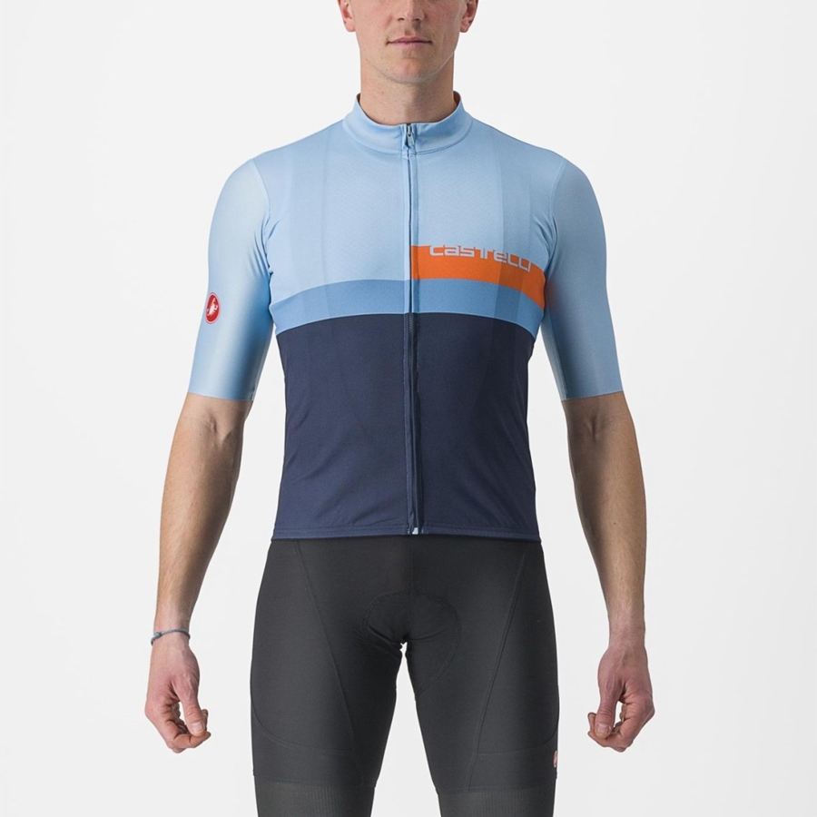 Castelli A BLOCCO Jersey Heren Blauw Dieprood Oranje | 263740RIN