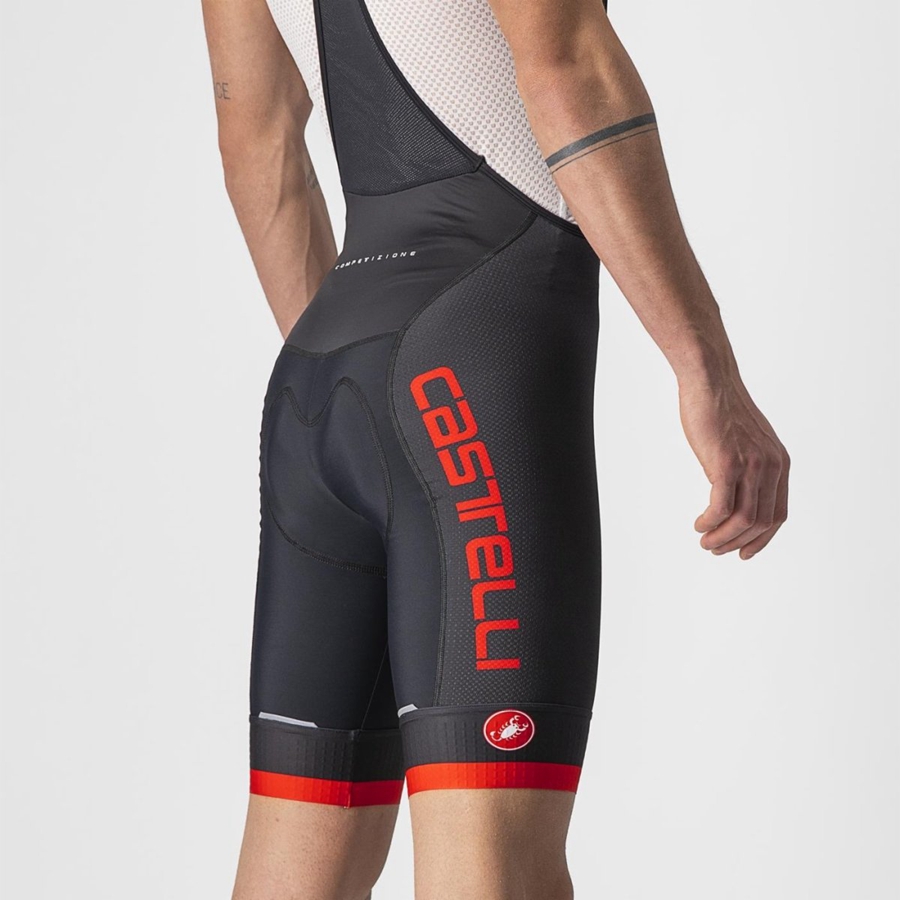 Castelli COMPETIZIONE KIT Korte Broek Met Slabbetje Heren Zwart Rood | 129746QBM