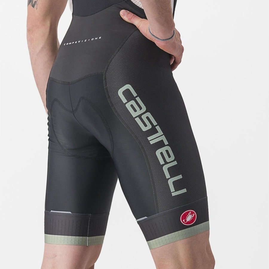 Castelli COMPETIZIONE KIT Korte Broek Met Slabbetje Heren Zwart Groen | 328107CGM