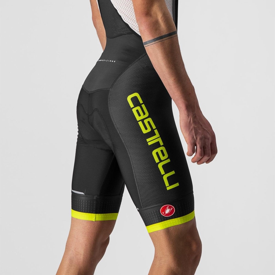 Castelli COMPETIZIONE KIT Korte Broek Met Slabbetje Heren Zwart Lichtgroen | 179205ZMU