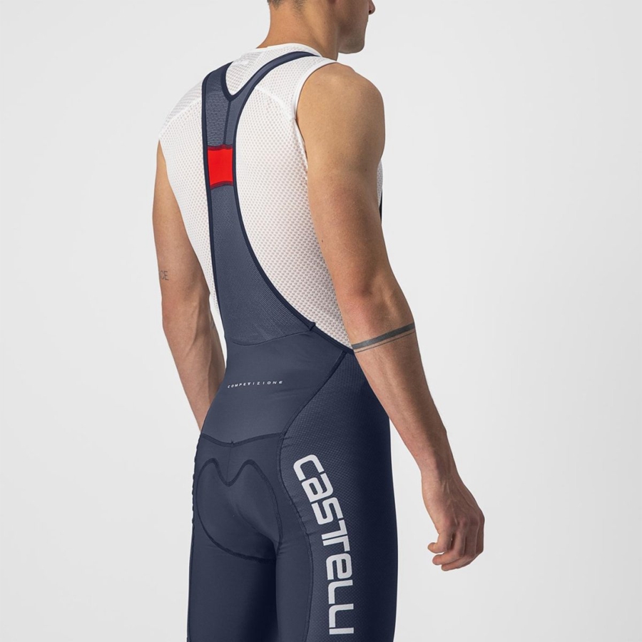 Castelli COMPETIZIONE KIT Korte Broek Met Slabbetje Heren Blauw Wit Zilver | 138625VRS