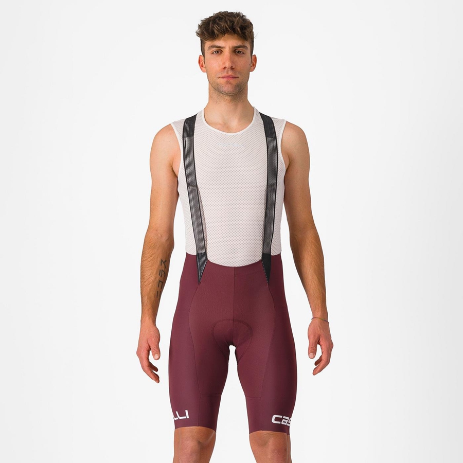 Castelli FREE AERO RC CLASSIC Korte Broek Met Slabbetje Heren Diepbordeaux Wit | 390186WTB