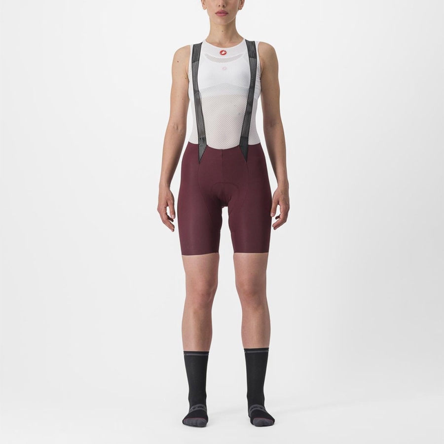 Castelli FREE AERO RC W Korte Broek Met Slabbetje Dames Diepbordeaux | 134689RFD