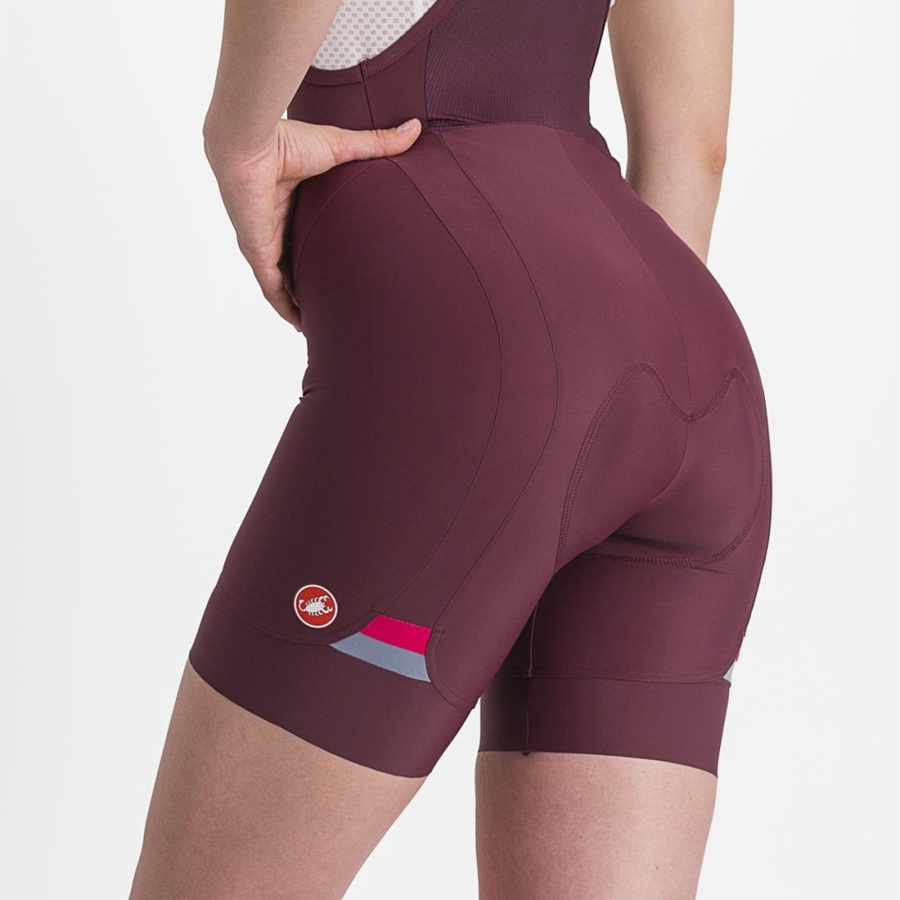 Castelli PRIMA Korte Broek Met Slabbetje Dames Diepbordeaux Rood | 687140YKI