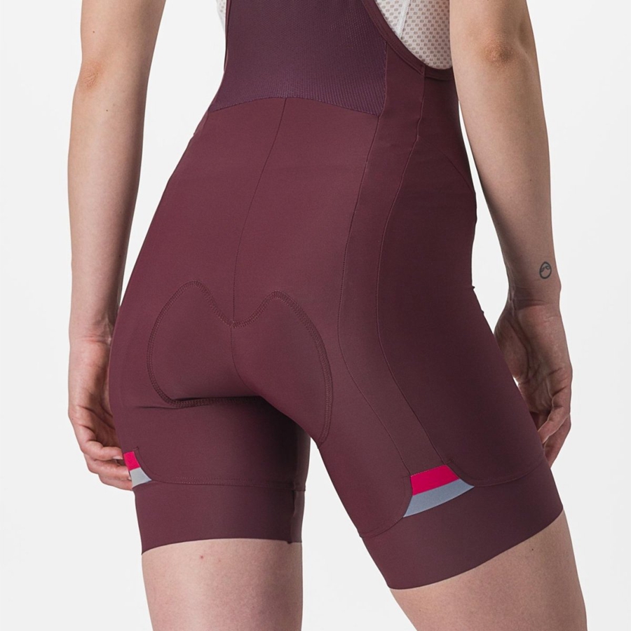 Castelli PRIMA Korte Broek Met Slabbetje Dames Diepbordeaux Rood | 687140YKI