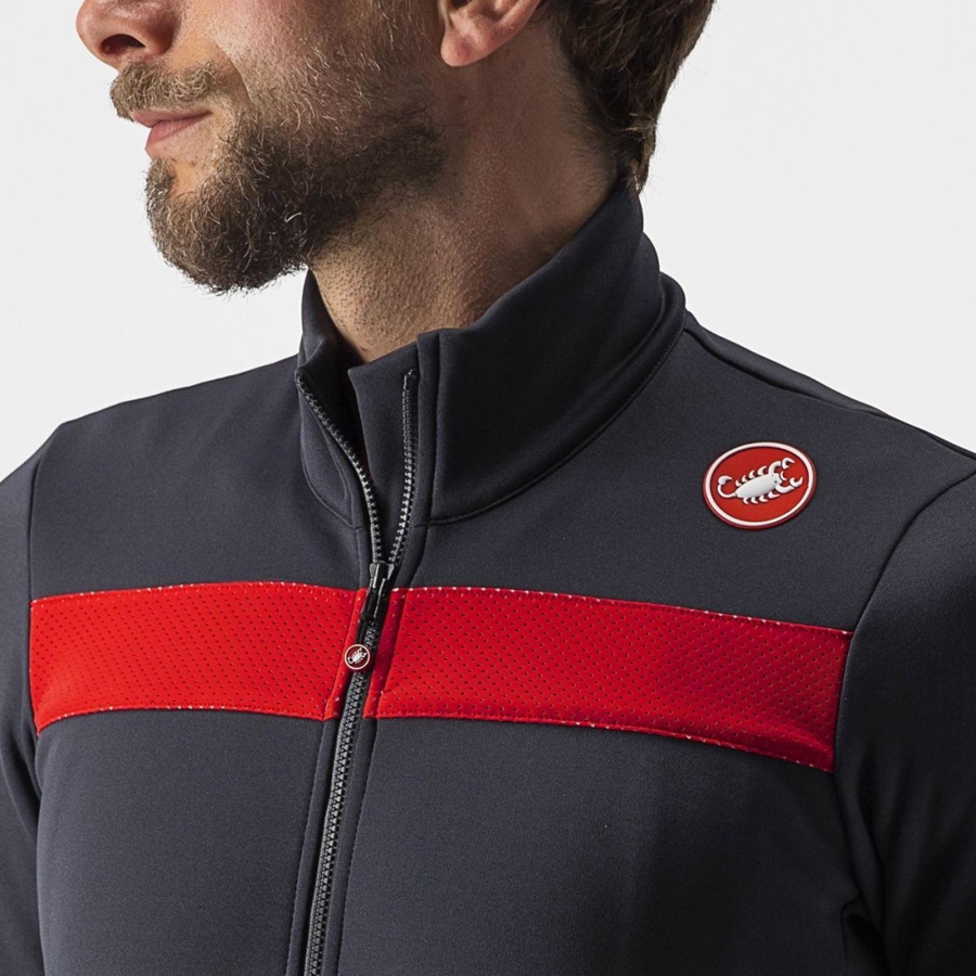 Castelli PURO 3 FZ Jersey Heren Donkergrijs Rood | 372159SVB