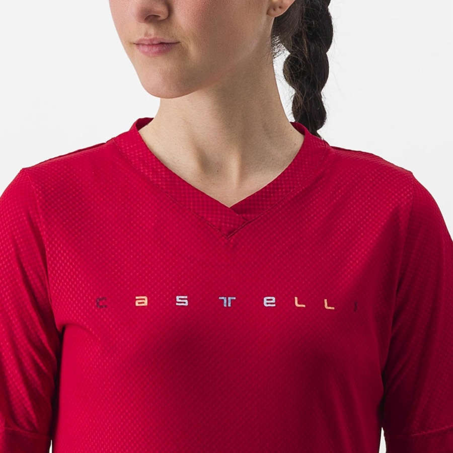 Castelli TRAIL TECH 2 W TEE Jersey Dames Donkerrood | 389652PRJ