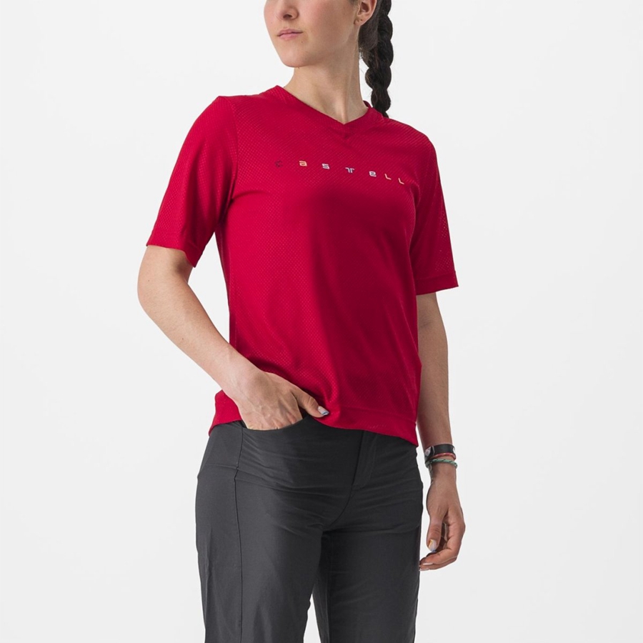 Castelli TRAIL TECH 2 W TEE Jersey Dames Donkerrood | 389652PRJ